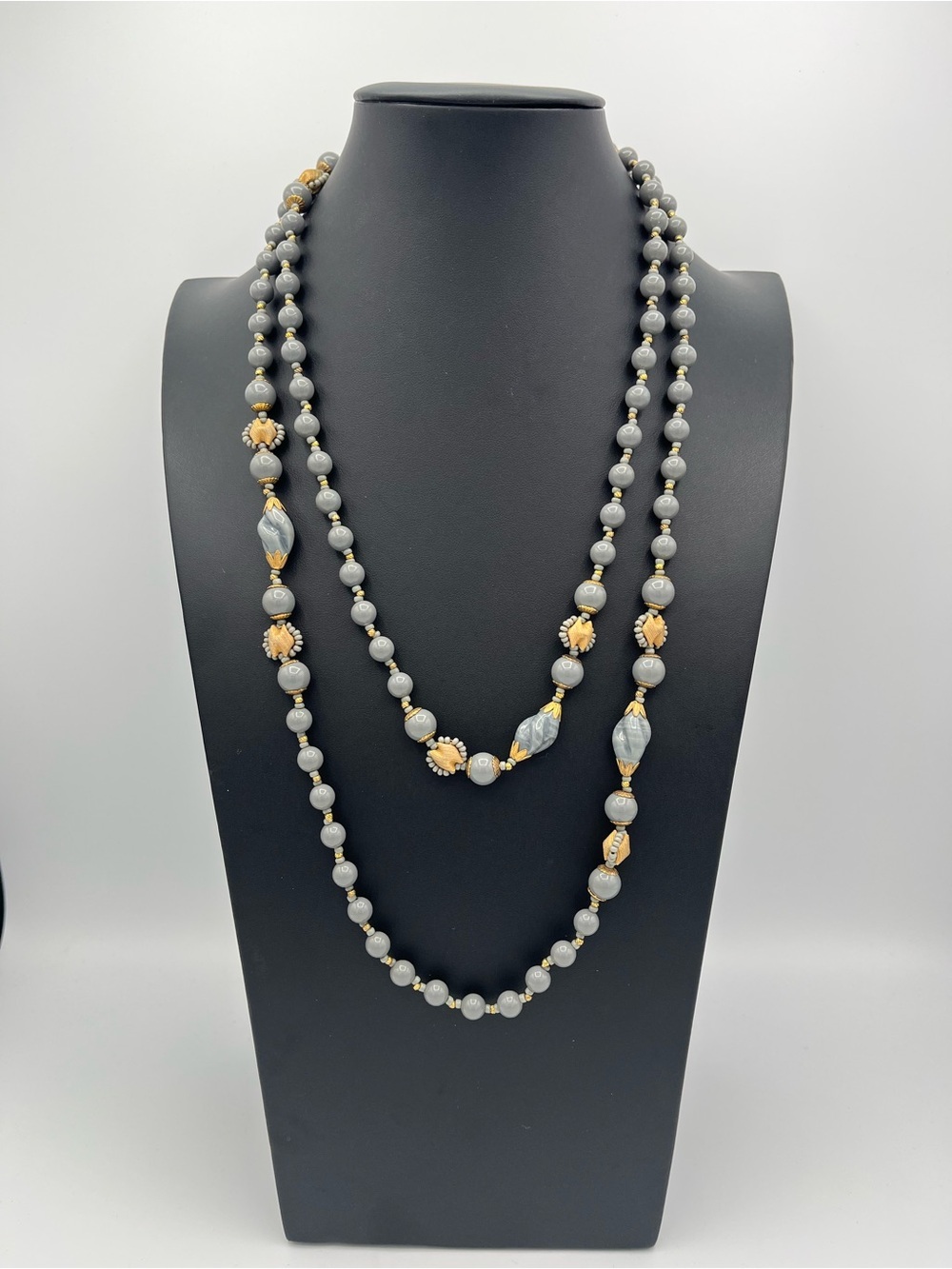 Rare 52” Signed Miriam Haskell Carved Bead Necklace - Vintage Reverse Stamp